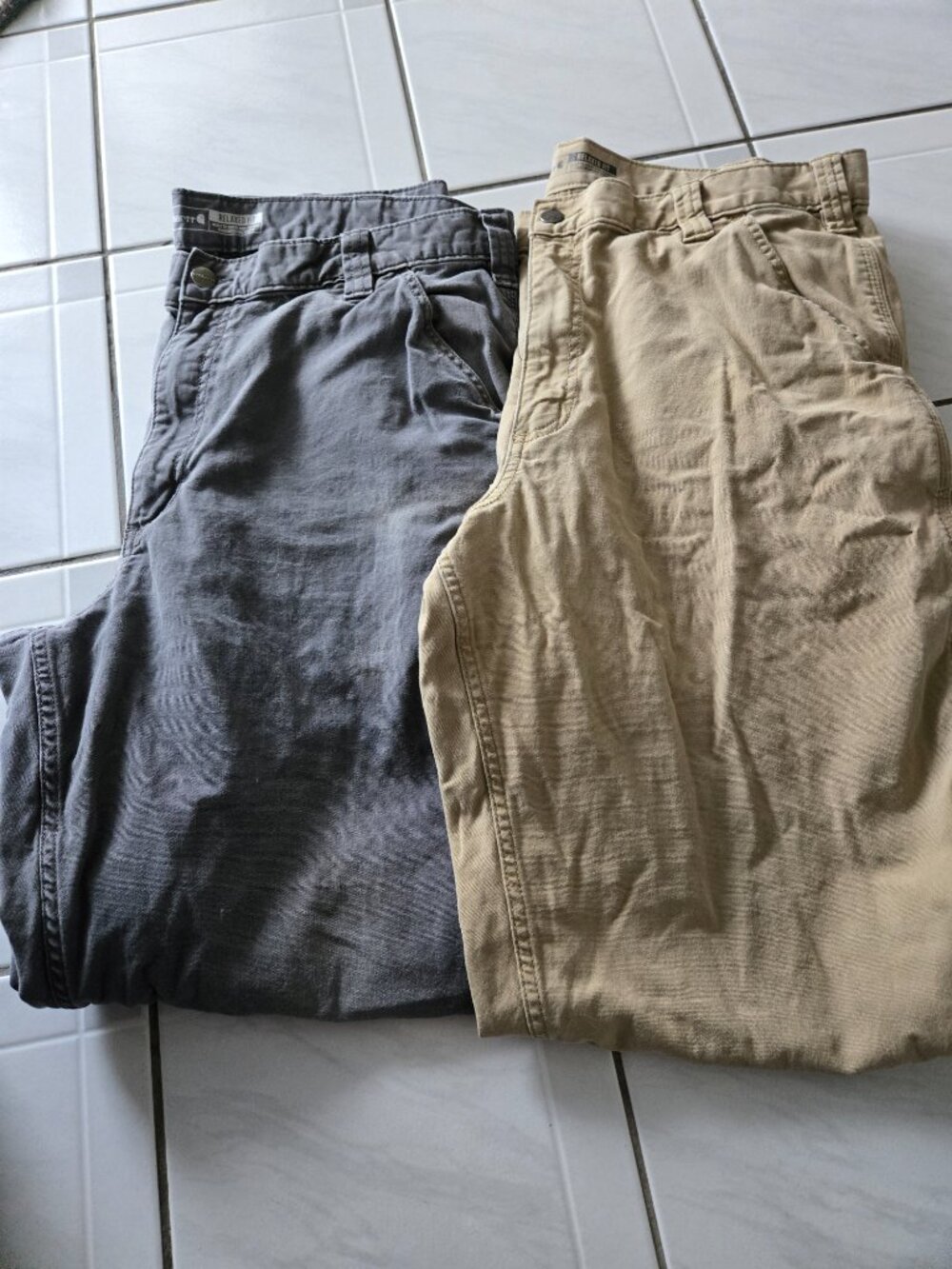 Lot of 2 Carhartt Rugged Flex Dungarees Dark Khaki Gray Relaxed Fit 38x34